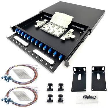 Imagem de Duogalia LC-SM Caixa de montagem em rack 12 duplex de 24 portas com bandejas de emenda (design tipo gaveta, inclui trança de 1,2 metro e acoplador de 12 peças) Serve para prateleiras de armário de 48