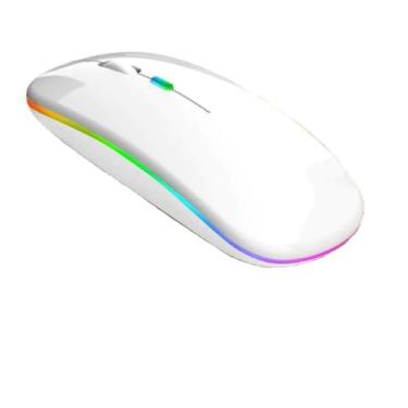 Imagem de Mouse Sem Fio Recarregável com LED RGB Design Ergonômico e Conexão Bluetooth para Notebook PC e Home Office (Branco)
