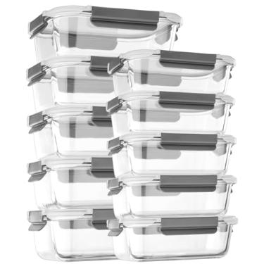 Imagem de Kit 10x, Recipientes de Vidro Hermético Preparo de Refeições, Recipientes de Armazenamento Alimentos Tampas Herméticas, Recipientes de Vidro para Marmitas, Compatíveis com Micro-ondas, Forno
