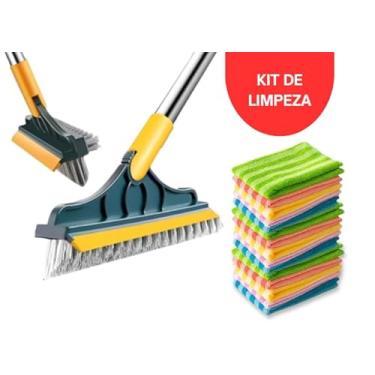 Imagem de Kit de Limpeza 3 em 1 com Escova Multiuso 180° + 5 Panos de Microfibra de Alta Absorção Linha Premium M5 Armarinhos (5 Panos)
