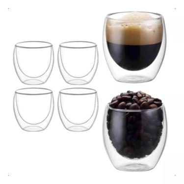 Imagem de Copos Duplo Vidro 80 ml Isolante Parede Dupla Kit com 4 Unidades