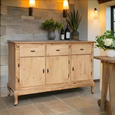 Imagem de Balcão Clássico De Madeira Para Cozinha Com 3 Portas, 3 Gavetas E Pés 