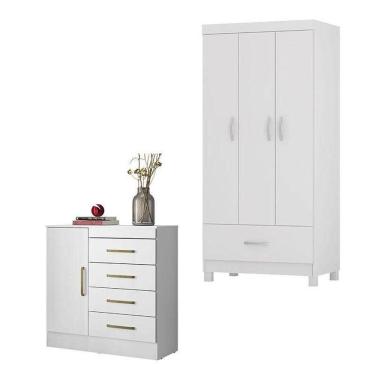 Imagem de Cômoda Montevidéu E Guarda Roupa Solteiro Prince Branco - Demóbile