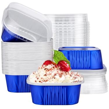 Imagem de EUSOAR Creme Brulee Ramekins descartáveis, 50 peças de forros de cupcake de 293 ml, copos de alumínio para muffins, formas quadradas de sobremesa, mini formas de pão de bolo para festa de aniversário