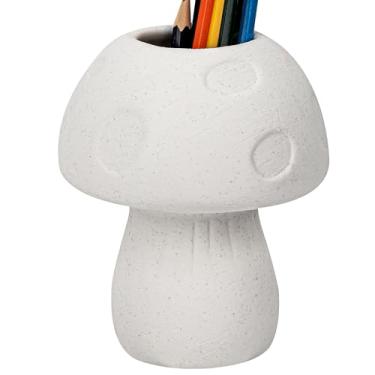 Imagem de JANKINGS Porta-lápis de cerâmica cogumelo, copo branco salpicado para mesa, organizador de decoração de cogumelos fofos para escritório, casa, 1 pacote