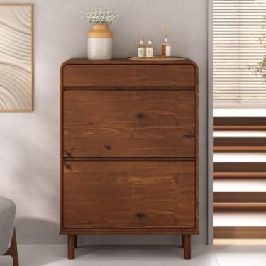 Imagem de IDIMEX Sapateira Hall De Entrada Vertical Basculantes Com Gaveta Castanho Verniz Nael