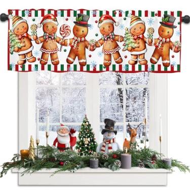 Imagem de Gosuoa Cortinas de Natal para janelas, 137 x 45 cm, cortinas curtas de inverno com bolso de gengibre para cozinha, sala de estar, quarto