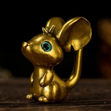 Imagem de CHOVY Estátua vintage de latão sólido com olhos azuis, brinquedo de mesa vintage peculiar e item exclusivo de colecionador, decoração de escritório para contadores, advogados, presente de destaque