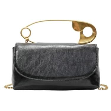 Imagem de Bolsa feminina moderna 2025 com clipe de papel, pequena alça superior, bolsa Hobo, bolsa tiracolo de couro sintético, bolsa de ombro, Preto, free, Bolsa de ombro