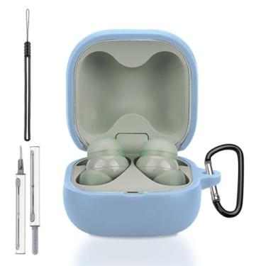 Imagem de Capa para Sony LinkBuds Fit, capa protetora completa de silicone para Sony LinkBuds Fit WF-LS910N, com chaveiro, cordão e kit de limpeza, LED frontal visível, azul celeste