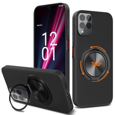 Imagem de Nijiadi Capa protetora de silicone compatível com T-Mobile REVVL 6 Pro 5G, suporte de anel giratório de 360°, capa protetora de silicone para T-Mobile REVVL 6 Pro 5g - preta