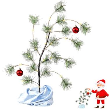 Imagem de Árvore de Natal de 61 cm, suporte de madeira, mini árvore de Natal dobrada com cobertor, enfeite clássico