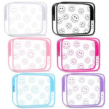 Imagem de Bolsas de maquiagem Cunno 6 peças Preppy Boho Smile Face Flamingo PVC