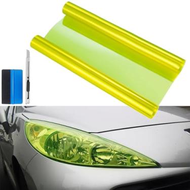 Imagem de fangfei Película autoadesiva para carro de 30,48 x 122 cm luz traseira de neblina vinil fumaça filme capa adesiva (amarelo fluorescente)