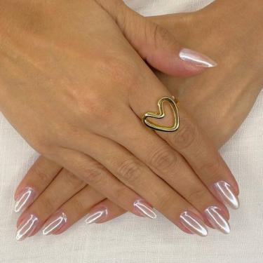 Imagem de Anel Regulável Coração Largo Grande Vazado Banhado em Ouro 18k - Anast