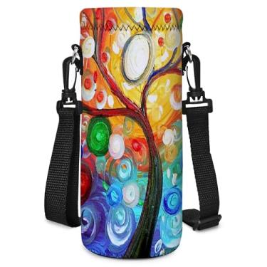 Imagem de Suporte de garrafa de água para garrafa de água Aupet, bolsa de neoprene isolada, alça de ombro ajustável 500 ml, ótimo para aço inoxidável, garrafas de plástico, esporte, bebidas energéticas, Colorful Tree