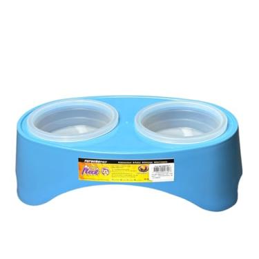 Imagem de Bebedouro E Comedouro Para Cães E Gatos Duplo Elevado Super Neck (Azul)