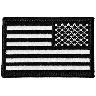 Imagem de Papapatch Bandeira tática reversa dos EUA EUA Estados Unidos da América bordado gancho e laço com fecho de toque - preto branco (Hook-USA-REV-BW)
