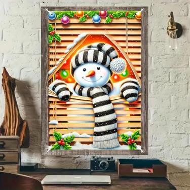 Imagem de BlissYard Decorações de janela de Natal 81 x 129 cm Capa de janela de Natal alegre boneco de neve listrado chapéu cachecol luvas espiando alegre arte de férias para decoração de festa em casa ao ar