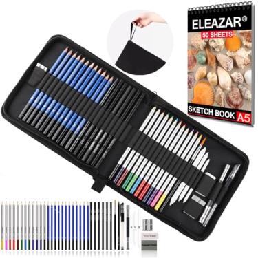 Imagem de ELEAZAR Conjunto de lápis de esboço: 12 lápis de cores vivas, 12 lápis de esboço, caderno de esboço de 50 páginas, manga com zíper portátil e régua - ferramentas de desenho perfeitas para crianças,