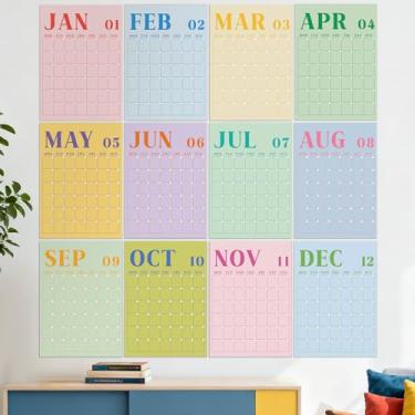 Imagem de Gueevin Calendário de parede mensal grande sem data de 40,6 x 30,5 cm, reutilizável, apagável a seco, agenda grande para planejamento de parede em branco 12 meses sem ano reserva de grade planejamento