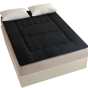 Imagem de Colchão futon, colchão japonês, cama japonesa, cama dobrável em tatami, almofada de dormir dobrável para quarto de hóspedes de adultos (preto, casal)