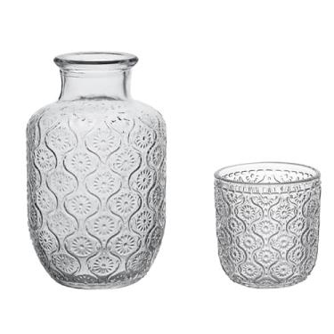 Imagem de Conjunto vintage de garrafa de água e vidro de cabeceira, jarro de vidro de 524 g e copo de 142 g, conjunto de garrafa de água noturna de cabeceira com copo de vidro, jarra de água de vidro