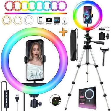 Imagem de Iluminador Ring Light Luz Led Colorida Grande Rgb Tripé Profissional S