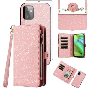 Imagem de Asuwish Capa de celular para Motorola Moto G Power 5G 2023 com zíper carteira magnética destacável com protetor de tela de vidro temperado e suporte de glitter acessórios para celular GPower G5