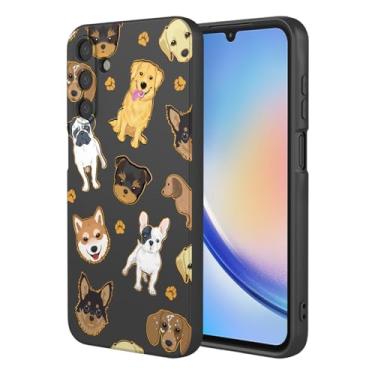 Imagem de HTXWXJC Capa de telefone para Galaxy A34, Samsung A34 SM-A346E SM-A346B Capa à prova de choque flexível bumper TPU capa macia padrão cão capa para Samsung Galaxy A34 preto cachorro
