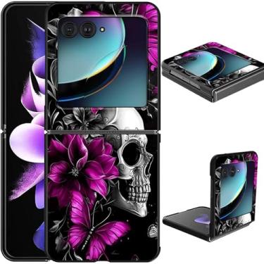 Imagem de GFRGTFHYT Capa de celular para Motorola Razr 2025/2024 para Moto Razr 60/50 5G Slim Lightweight Hard PC Flip Cover com caveira roxa borboleta capa protetora à prova de choque para Moto Razr 2025