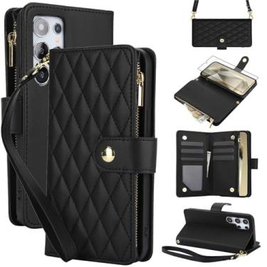 Imagem de Asuwish Capa de celular para Samsung Galaxy S23 Ultra 5G com protetor de tela de vidro temperado e carteira com zíper, suporte para cartão, acessórios para celular S23Ultra 23S S 23 23Ultra 17.3 cm