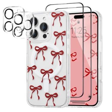 Imagem de UEEBAI Capa magnética para iPhone 15 Pro Max, capa de arco compatível com MagSafe, pacote com 2 [protetor de tela + protetor de lente da câmera], capa protetora transparente sem fio fina para mulheres