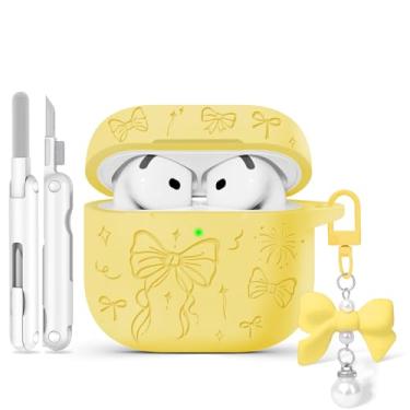 Imagem de Joremx Capa protetora de silicone gravada joremx para Airpods 4, kit de limpeza para AirPods 4ª geração 2024 (amarelo)