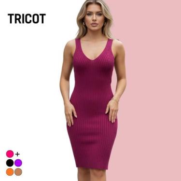 Imagem de Vestido Curto Tricot Alça Fenda Elastano - Vitrine Collection, Lilás e