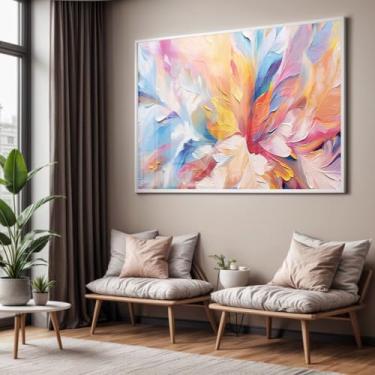 Imagem de Quadro com Moldura e Acrilico Cristal Vidro Sala Quarto Abstrato Colorido Cores Claras Decorativo Horizontal Grande Hall
