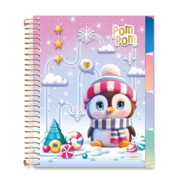 Imagem de Caderno Colegial Criativo Capa Cartão Cadersil - Estampa Pom Pom – 80 Folhas – Capa Dura com Hot Stamping Dourado – Divisórias Decoradas em Cartão Ideal para Organização e Anotações Criativas