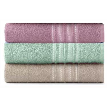 Imagem de 3 Toalhas de Banho Teka-Escala 100% Algodão 280 g/m² (Vinho/Verde/Cacau)