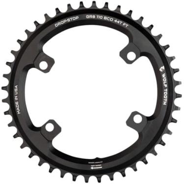 Imagem de Wolf Tooth 110 BCD Spider Anel de corrente assimétrico de 4 parafusos para manivelas Shimano GRX (44 dentes, Drop-Stop, MTB)