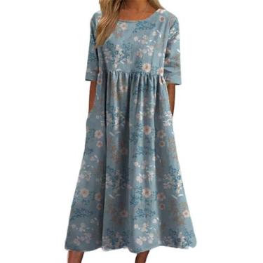 Imagem de Vestido maxi Akivide Summer Boho Floral de manga curta para mulher
