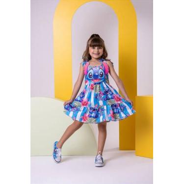 Imagem de Vestido Temático Ysa Kids Stitch Azul - Tecido Crepinho, Azul, 1