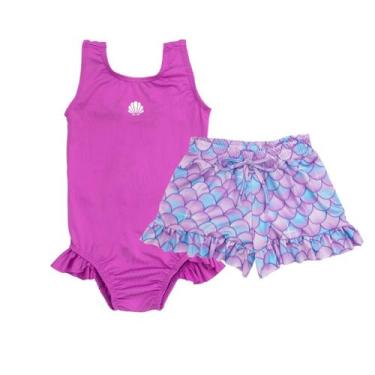 Imagem de Maiô Praia Infantil +Shorts Saída De Praia Menina ProteçãoUV - Fofotin