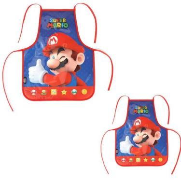 Imagem de Avental Plástico Escolar Super Mario Bros Infantil Cor Azul - Luxcel