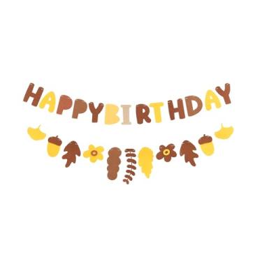 Imagem de Faixa de aniversário de outono – Guirlanda de feliz aniversário de feltro com folhas, bolotas e detalhes de outono, decorações de outono reutilizáveis para crianças e adultos, suprimentos rústicos de