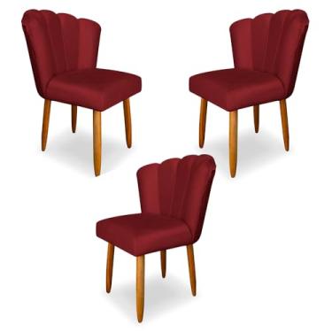 Imagem de Kit 3 Cadeiras de Jantar Pétala Estofada Pés Palito Veludo Vermelho - Montanaris Decor