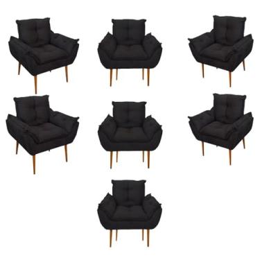 Imagem de Kit 07 Poltronas Decorativas Opala Retro Consultório Cor:preto