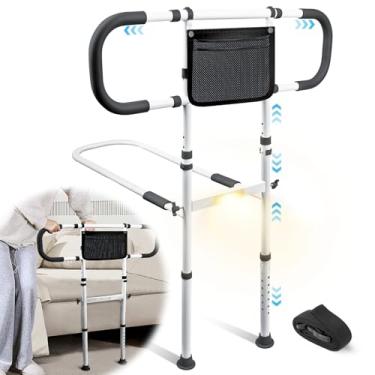 Imagem de AMOVO Trilhos de cama para idosos adultos trilhos de proteção de cama de segurança para idosos com alça estendida trilho de assistência de cama com bolsa de armazenamento de luz de sensor, suporte de