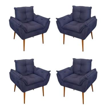 Imagem de Kit 04 Cadeiras Poltronas de Luxo Opala Sala, Quarto Cor:azul Marinho
