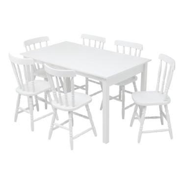 Imagem de Mesa de Jantar Lugares - Conjunto com Eucalipto Maciço e Tampo UV (Branco)
