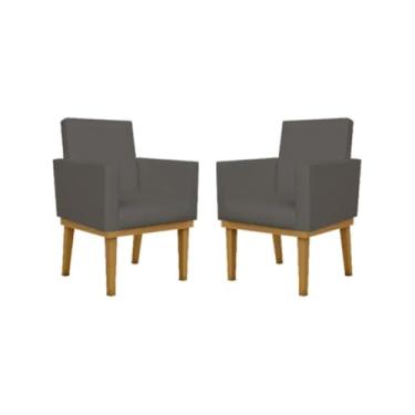 Imagem de Kit 2 Poltronas Courino Cadeira Com Base Reforçada Courino Preto Cor:courino Cinza